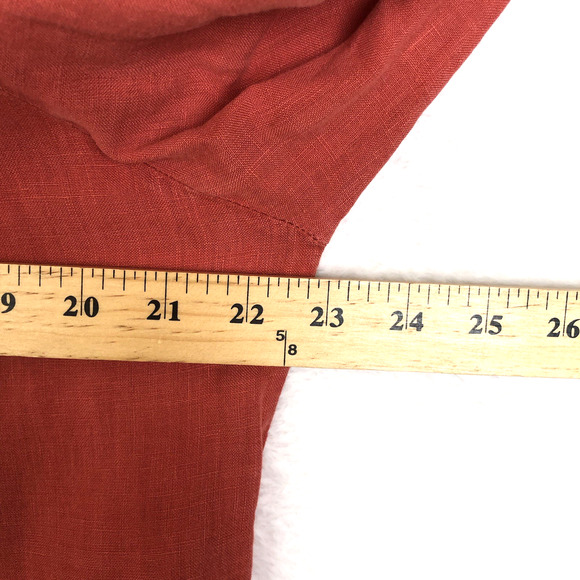 MATCH POINT 100% Linen Tunic Top Sz L Coral 3/4 Slv Boho Lagenlook USA Made - Picture 7 of 10